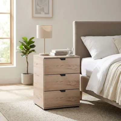 Immagine prodotto di Milani Home - comodino moderno 3 cassetti rovere grigio, 45 x 40 x 63 cm, truciolare bilaminato
