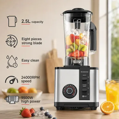 Image de Mixeur multifonction 2-en-1 et hachoir – Mixeur haute performance – 2,5 litres – 8 lames – 24 000 tr/min – 9500 W – Idéal pour les smoothies et autres préparations culinaires