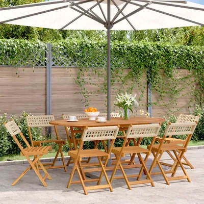 Produktbild von "im Angebot" Gartenstühle 8 Stk. - bis 150 kg - Klappbar Beige Poly Rattan & Massivholz - Stapelsessel CC9584