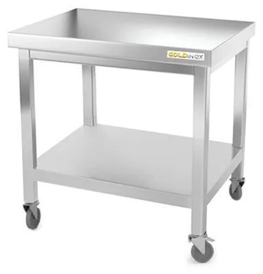 Image de Table de travail en inox soubassement 700 x 700 mm sur roulettes PREMIUM - GOLDINOX