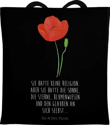 Produktbild von Mr. & Mrs. Panda Jutebeutel Blume Mohnblume - Schwarz - Geschenk, Garten, Selbstliebe, Uni Tasche, Beutel, Schultasche, Mohn, Religion, canvas, Motivation, Respekt