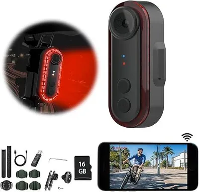 Produktbild von Fahrradrückkamera mit Rücklicht, 1080P, 150° Weitwinkel, APP-Steuerung, IPX6 wasserdicht, 3500mAh USB-C, ideal für Mountainbikes und E-Bikes.