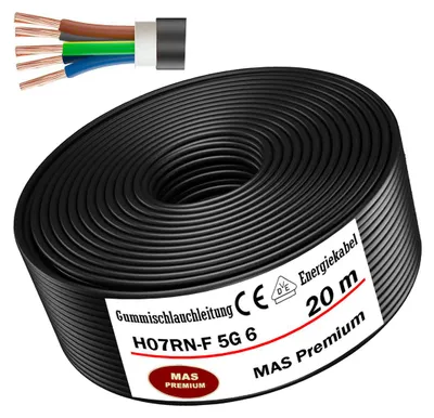 Produktbild von 20m Gummischlauchleitung Baustellenkabel H07RN-F 5G6 Flexibel für Geräten