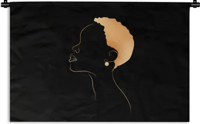 Produktbild von MuchoWow® Wandteppich Wandbehang Frau - Strichzeichnung - Schwarz - Gold 60x40 cm Tapisserie Dekoration Wandtuch - Wanddekorationen