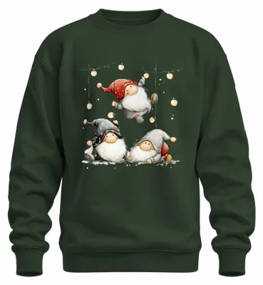 Image de Guirlande lumineuse de Noël, style scandinave, avec motif "nisse" (lutin scandinave), sweat à capuche ou pull, couleur vert bouteille, taille 3XL