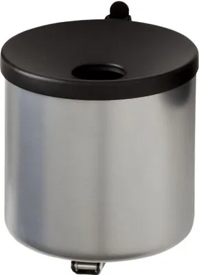 Produktbild von Runder Sicherheits-Wandaschenbecher mit Kippvorrichtung | 2 Liter, HxØ 16x16cm | Metall | Silber mit schwarzem Deckel