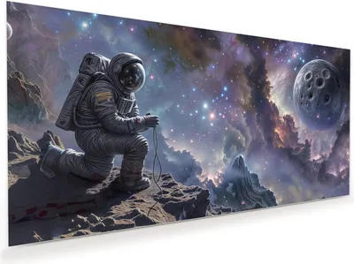 Produktbild von Glasbild 80x40cm in XXL für Wohnzimmer, Schlafzimmer Motiv Astronaut im All