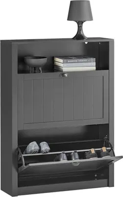 Image de Meuble à chaussures à 2 portes - Noir - MDF - Étagère à chaussures