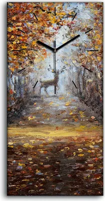 Produktbild von Dekor Leinwand Uhr Wandbilder Geräuschlos Kunstdruck 30x60 Hirsch im Park - schwarze Hände