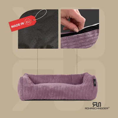 Produktbild von Rohrschneider Hundebett waschbar für kleine und mittelgroße Hunde mit Hundekissen Cord  inkl. Gassibeutel, Farbe:altrosa 55cm, Muster:Cordstoff breit