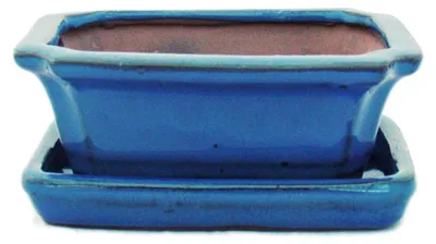 Obrázek produktu pro Bonsajová miska s podšálkem velikost 1 - modrá - hranatá - model G13 - d 12 cm - š 9,5 cm - v 4,5 cm
