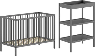 Produktbild von JAXX - DINO Baby Set best. aus Babybett und Wickelregal, Buche massiv anthrazit lackiert