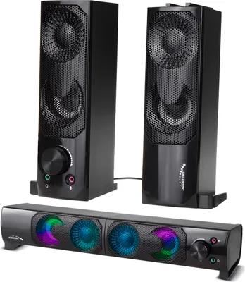 Produktbild von 2 in 1 2.0 PC-Lautsprecher mit Soundbar Funktion RGB-Hintergrundbeleuchtung Stereo-Lautsprecher 2x3W RMS AUX 3,5 mm USB-Stromversorgung