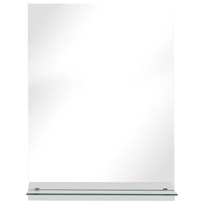 A product shot of a mirror with a shelf.