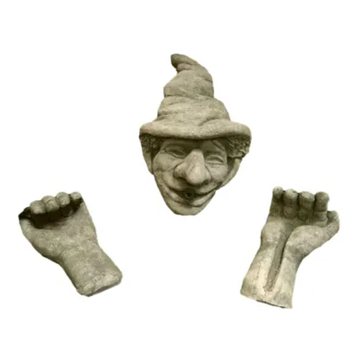 Produktbild von Schöner Wasserspeier, Hände und Kopf zum Einhängen für Fass, aus Steinguss Neu Frostfest Witterungsbeständig, Steinfigur zur Gartendekoration DE-504