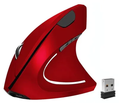 Produktbild von Ergonomische vertikale kabellose Maus wiederaufladbar optisch einstellbar 800 1200 1600 DPI rot für Laptop PC Mac Linux