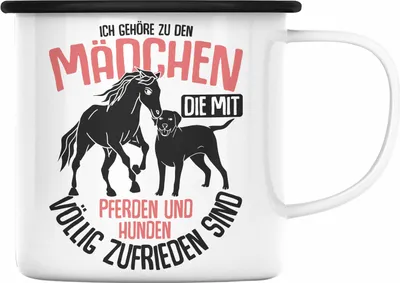 Produktbild von Trendation - Lustige Reiter Sprüche Geschenk Emaille Tasse Reiterin Pferde Mädchen Geschenkidee Pferde Und Hunde (Schwarz)