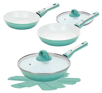 Image de Genius Cerafit Revolution Set de 7 poêles 20+24+28 CM, 2 couvercles en verre, insert Viles, poêle à frire antiadhésive en céramique, poignée amovible