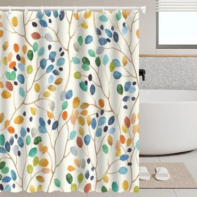 Produktbild von Unyqoos Wasserdichter Polyester-Duschvorhang mit Blattmuster und Haken® 180x200 cm