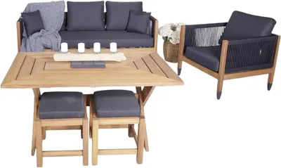 Produktbild von Set 3+1 Sitzer Stilvoller Gartenmöbel Esstisch Edle Möbel 2x Hocker 5tlg
