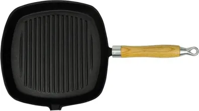 Image de Poêle de grill Fonte avec poignée en bois 20 x 20 cm