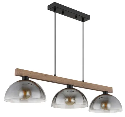 Productafbeelding van Landelijke hanglamp Romy 3-lichts zwart met hout