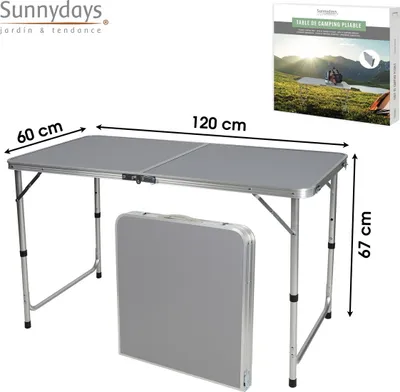 Produktbild von Sunnydays Campingtisch 120 x 60 x 67 cm faltbarer Camping-Tisch 330016 GRAU