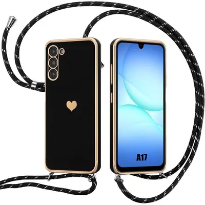 Image de Coque pour Samsung Galaxy A17 4G/5G, Protection Anti-Rayures Souple + Bandoulière Noire