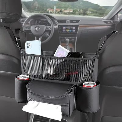 Produktbild von Auto Organizer Zwischen Vordersitzen, Aufbewahrungstasche, Handtaschenhalter, Haustierbarriere, Schwarz