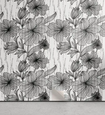 Produktbild von ABAKUHAUS Blumen abziehbare & klebbare Tapete für Zuhause, Handgezeichnete Linie Art Design, selbstklebendes Wohnzimmer Küchenakzent, 33 cm x 180 cm, Schwarz und weiß
