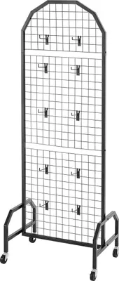 Immagine prodotto di 2 confezioni di pannelli a griglia da 600 x 1640 mm Espositore in filo metallico con ruote e ganci