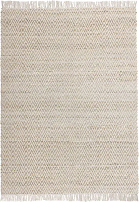 Zdjęcie produktu dla BELIANI Dywan beżowy jutowy 140 x 200 cm tkany ręcznie z frędzlami styl boho do salonu sypialni