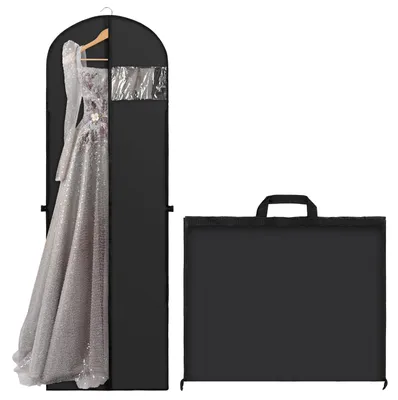 Produktbild von Kleidersack, 180 × 60 cm faltbarer Kleidersack, langer atmungsaktiver Kleidersack mit Griffen, staubdichte Kleiderschutzhülle, Kleidersack für Brautkleider, Abendkleider, Tanzkostüme (schwarz)