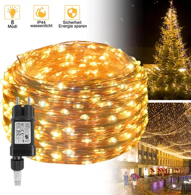 Productafbeelding van XINZI Kerstverlichting, koperdraad, 100 meter, 1000 LED's, met afstandsbediening en stekker, bediening met één knop, IP44, geschikt voor kerstdecoratie binnenshuis