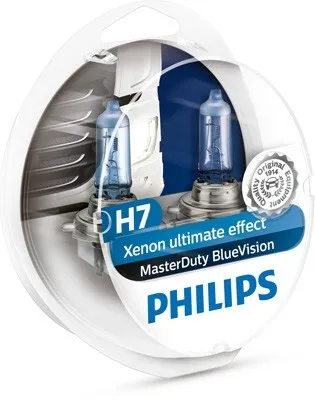 Produktbild von 2x PHILIPS MasterDuty BlueVision H7 Glühlampen Fernlicht 24V 70W 4000K PX26d Halogen 13972MDBVS2
