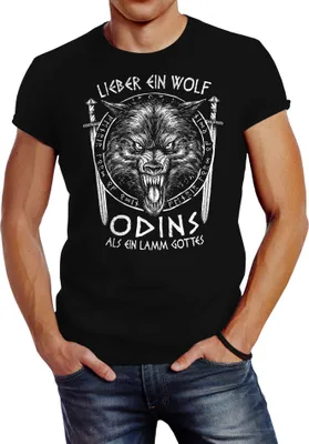 Produktbild von Neverless® Herren T-Shirt Lieber ein Wolf Odins als ein Lamm Gottes nordische Mythologie Wikinger Fashion Streetstyle schwarz L