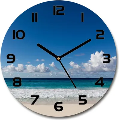 Produktbild von Wanduhr aus Glas 30fi Glasbild Glasuhr Gehärtetes Glas - schwarze-zeiger - Seychelles beach