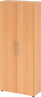 A tall, narrow cabinet with two doors and silver handles, set against a white background.