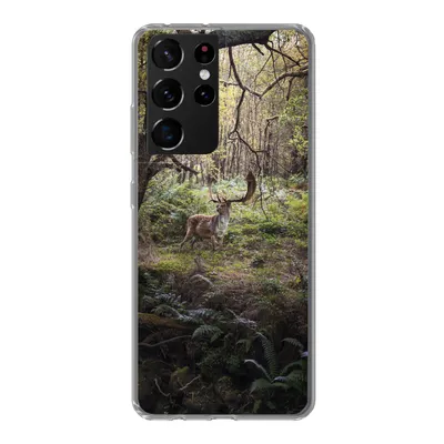 Produktbild von MuchoWow® Handyhülle Schutzhülle Hülle für Samsung Galaxy S21 Ultra Waldtier - Hirsch - Sonne Silikon Softcase Handy Hülle - Mobiltelefon
