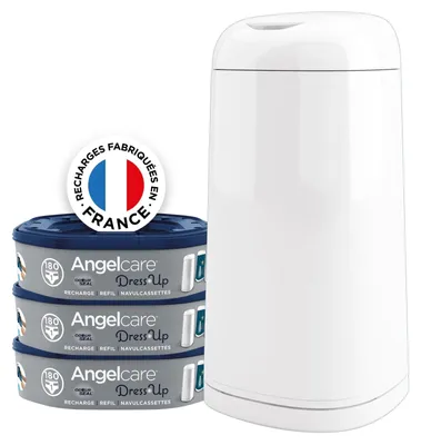 Image de Poubelle à couches - Antibactérienne - Anti-odeurs - Blanc - Avec 3 recharges