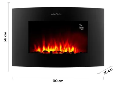 Zdjęcie produktu dla Cecotec ReadyWarm 3560 Curved Flames Connected, Kominek do montażu na ścianie, Zamknięty, Prąd elektryczny, Czarny, Wewnętrzna, Prostokątny