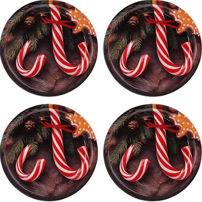 Produktbild von 4 Plätzchenteller Keksteller Weihnachtsteller aus Metall Dekoteller Zuckerstange