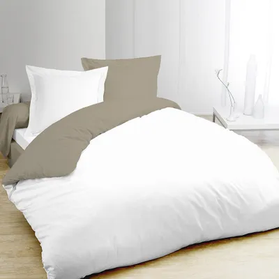 Produktbild von Bettbezug bicolor Beige und Weiß 240x220cm + 2 assortierter Kissenbezug