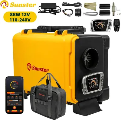 Immagine prodotto di Riscaldatore autonomo diesel - 8 kW 12V/220V - Interruttore LCD - Ricircolo aria interno - Per auto, camper, roulotte, tenda - Con custodia - Rosso