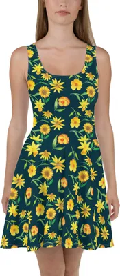 Produktbild von Mr. & Mrs. Panda Kleid Sonnengruß Design XXL - Weiß - Geschenk, A-Linien-Kleid, Osterglocke, Kurzes, Freizeitkleid, Sommerkleid, Gelbe Blumen, Skaterkleid, Sonnenblume