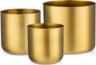 Produktbild von Pflanzentöpfe Set aus 3 dekorativen Blumentöpfen aus Edelstahl - Gold