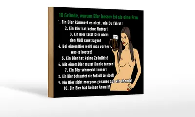 Produktbild von Holzschild Pinup 18x12 cm 10 Gründe Bier besser als Frau
