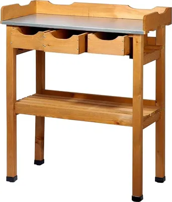 Produktbild von 29030e Pflanztisch mit 3 Schubladen | Gärtnertisch mit Ablageboden | Umtopftisch Kiefernholz | Blumentisch Massivholz | Gartentisch Outdoor | Verzinkte Arbeitsplatte | 80 x 40 x 90 cm | Braun