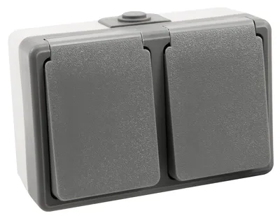 Produktbild von Feuchtraum Doppel-Steckdose McPower "Secure", 250V/16A, IP44, AP, grau