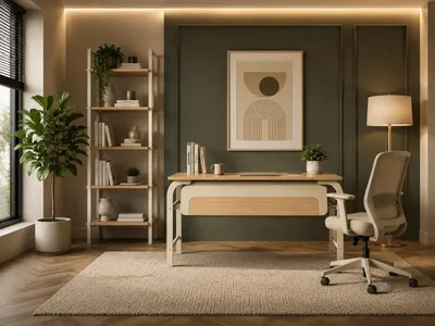 Image de Bureau en bois, design moderne, idéal pour un bureau à domicile